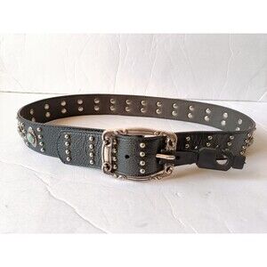 3D Western Studded Leather Belt Women's Size Small Turquoise Faux Stones